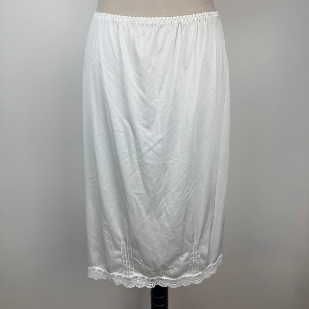VTG 70's Barbizon White Nylon Half Slip Floral Lace Trim Side Slit‎ P Donna Sz M